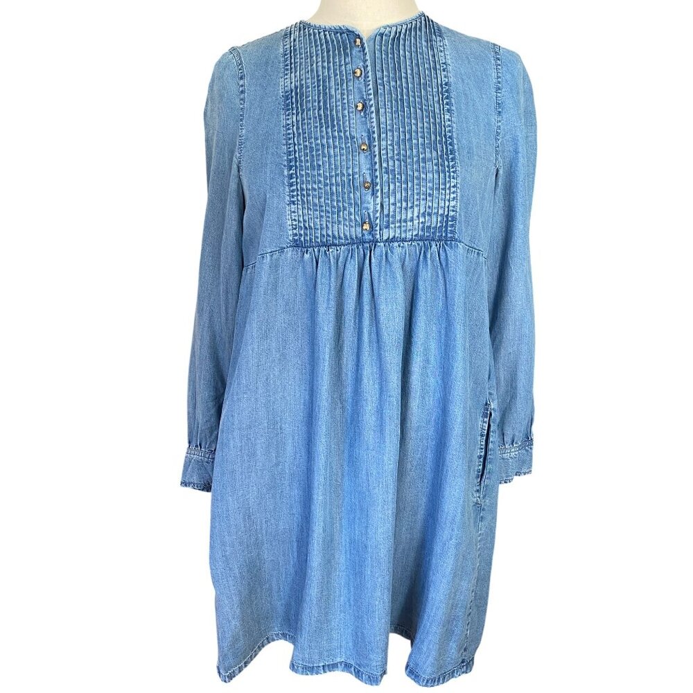 Paul & Joe Sister Batignole Denim Pintuck Mini Dress Blue Jean Pockets Cottage-6